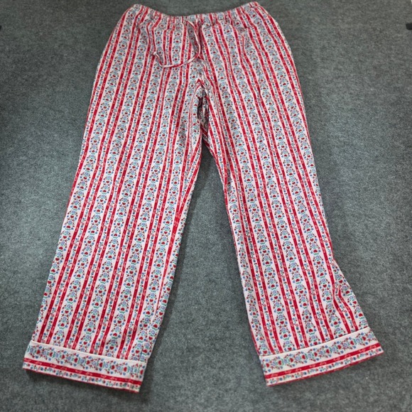 Lanz Of Salzburg Other - Lanz of Salzburg Women L Pajama Pants Red Floral Heart Stripe Cotton Flannel